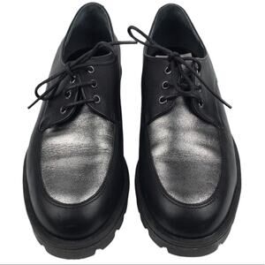 Azaleia Lace Up Lug Sole Oxfords Black Silver Metallic Made in Brazil Size 7